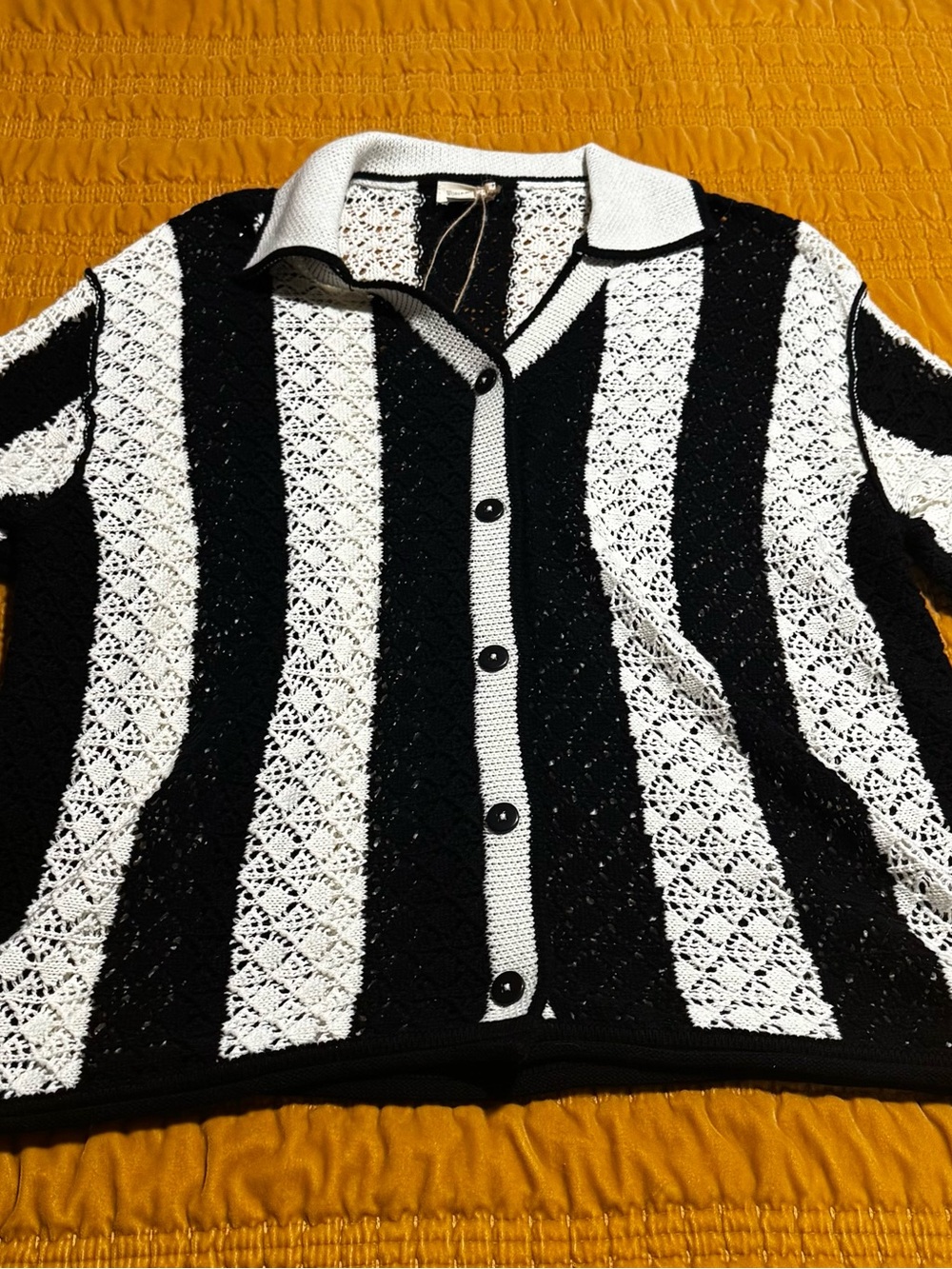 World Market Black and White Crochet Button Up and Pants Coverup